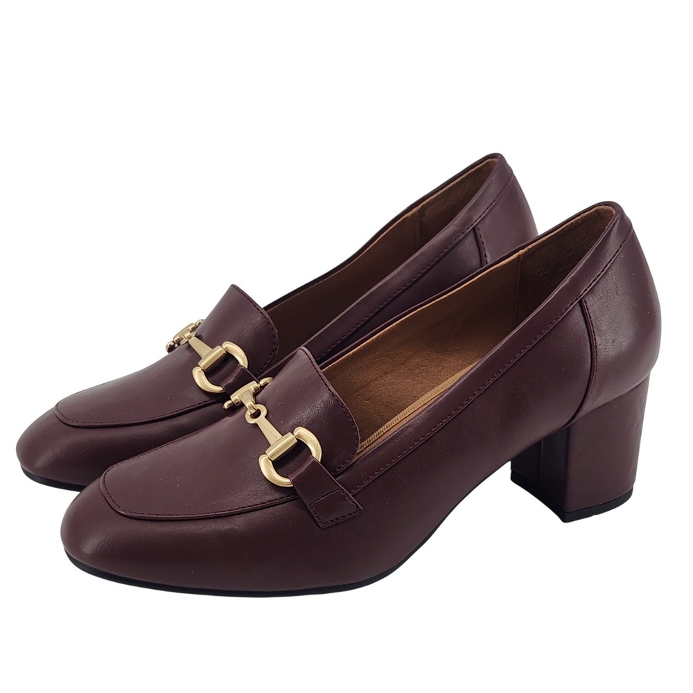 White Mountain Women's Size 8M Burgundy Horsebit Loafers Block Heel